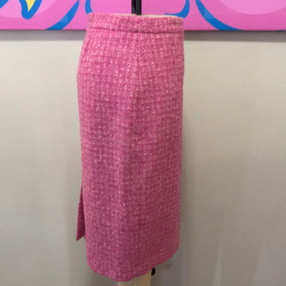 Moon Boucle Tweed Pink Wool Pencil Skirt_4